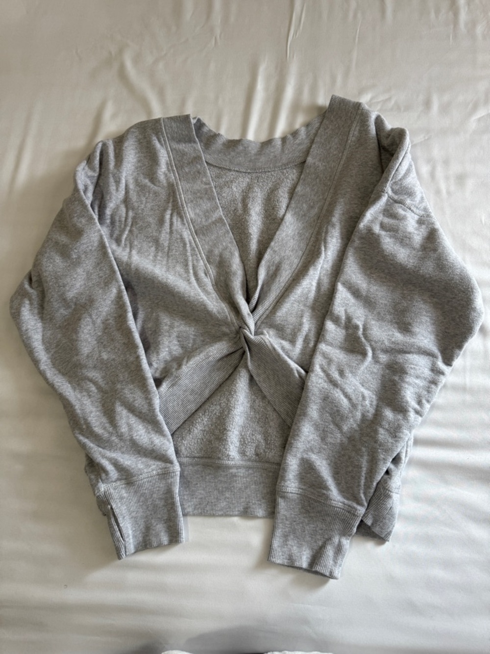 aerie Light Gray Knot Front Pullover Cozy Fleece Sweatshirt - Picture 2 of 6